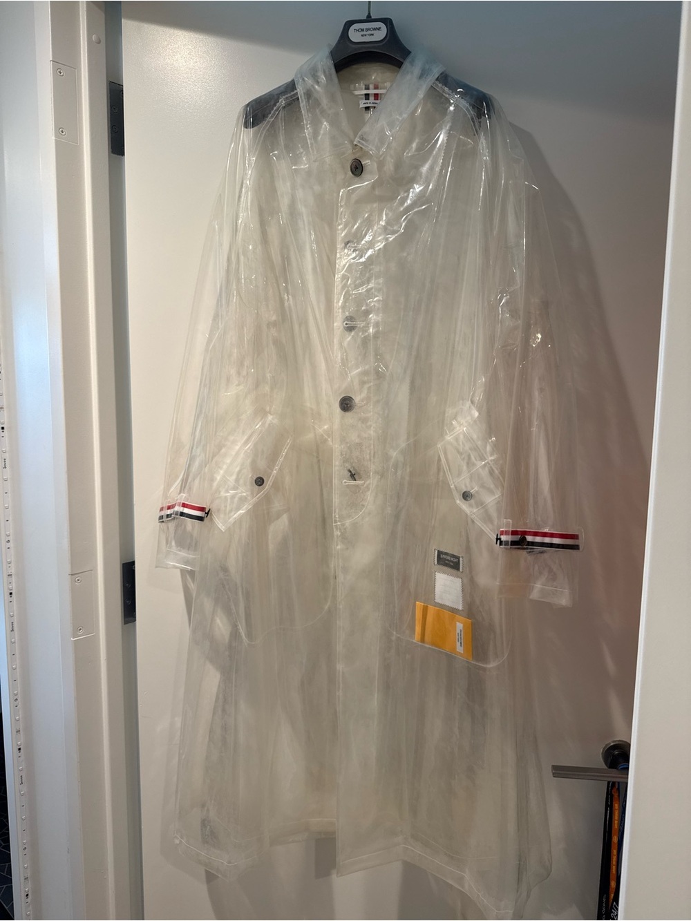 Transparent Clear Raincoat with Stripe Cuff Detail - Thom Browne